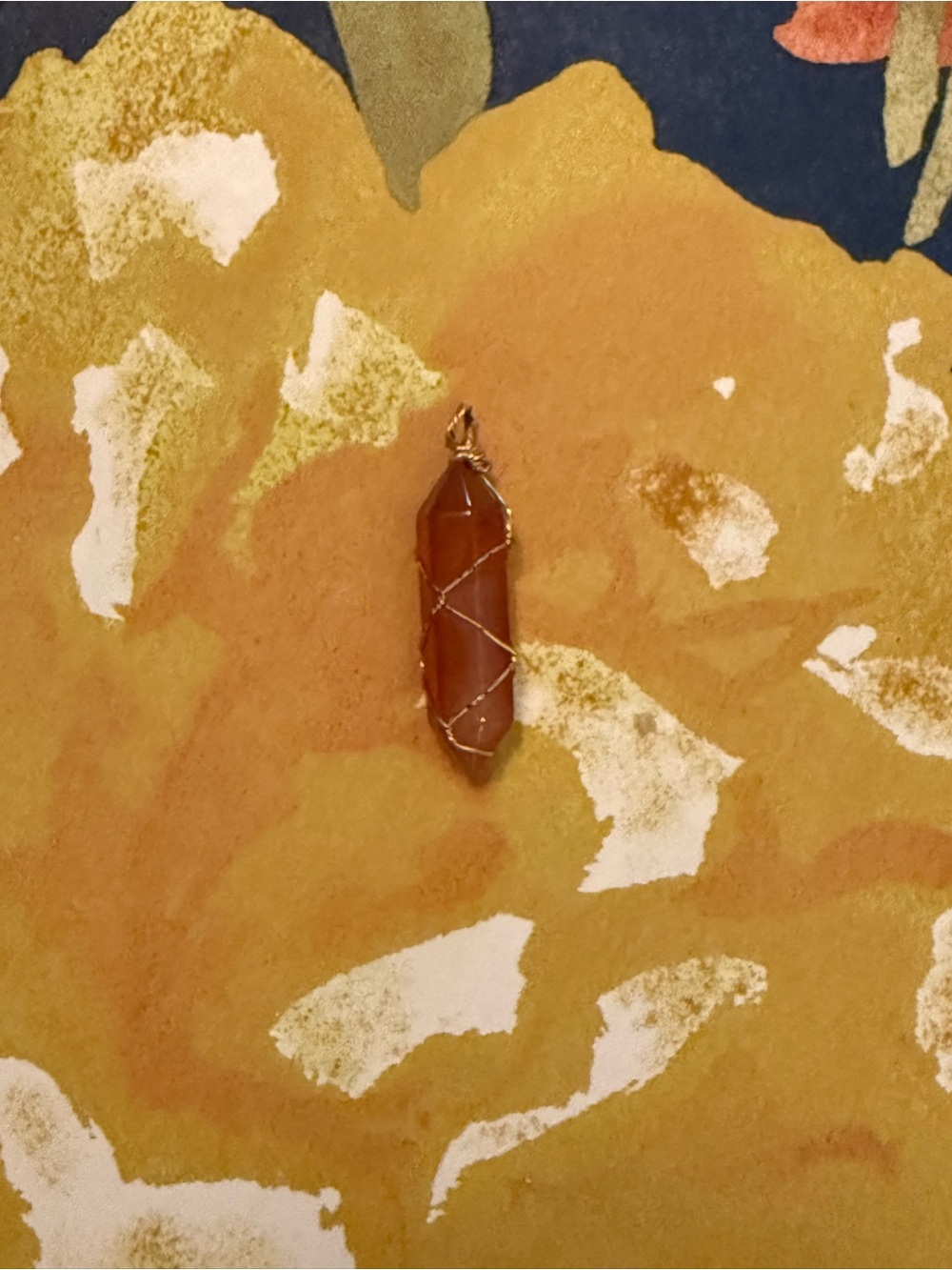 Carnelian Double Point Crystal Pendant Gold Tone Wire Wrapped Orange Gemstone - Picture 2 of 4